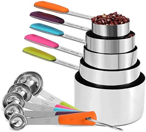 Bopei 10-Pcs Stainless Steel Measuring Cups & Spoons Set, Colorful Handles