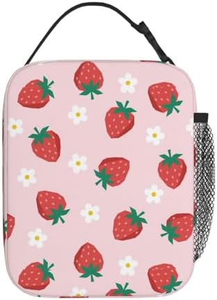 Cute Strawberry Insulated Lunch Box for Kids, Small Cooler Lunch Bag lunchbox for School, Toddler Lunch Box for Girls, Waterproof Durable Portable Lunch Tote Bag Food Container for Travel Picnic Work