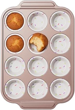 Silicone Muffin Pan for Baking with Metal Frame, 12 Cup Regular Size Cupcake Pan, Nonstick Food Grade Silicone Muffin Tin for Baking, Easy Release Egg Bite Molds, BPA Free