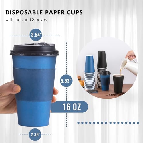 SIUQ 100 Pack 16 oz Coffee Cups with Lids, Disposable Hot Paper Coffee Cups