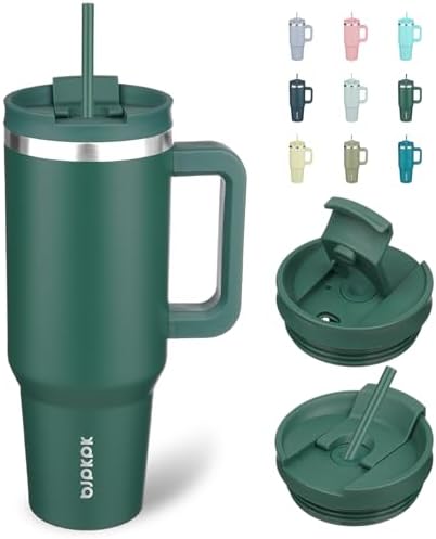BJPKPK 40 oz Insulated Tumbler with Handle & Straw, Stainless Steel