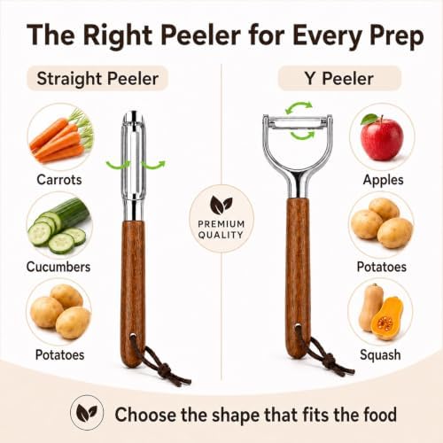 Vegetable Peeler Set, Stainless Steel Y and Straight Peelers, 2-Piece