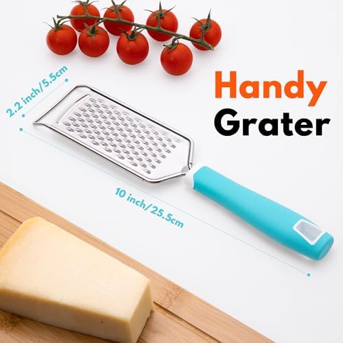 Rainspire Professional Cheese Graters for Kitchen Stainless Steel Handheld, Metal Lemon Zester Grater With Handle For Cheese, Chocolate, Spices, Kitchen Gadgets Tools, Soft Grip Handle (Blue)
