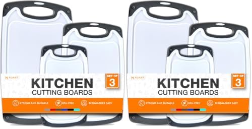 Cutting Boards for Kitchen - BPA-Free Chopping Board - Different Sizes & Non Slip Handles - Reversible, Large Cutting Board Set - Unique Gifts for Cooks Who Have Everything - 6-Pack Gray