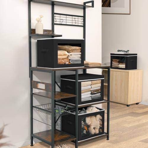 Homsorout Large Storage Bins with Lids - Fabric Storage Cubes with Window, Collapsible Bins for Clothes, 15.7 Inch Large Baskets for Bedroom, Dorm, Office, Black, 6 Pack