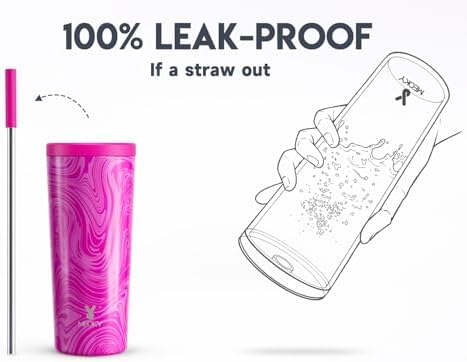 Meoky 24 oz Insulated Tumbler with Lid and Straw, Stainless Steel Vacuum Insulated Tumbler, Keeps Cold for 24 Hours, 100% Leak Proof, Fits in Car Cup Holder (Swirl)