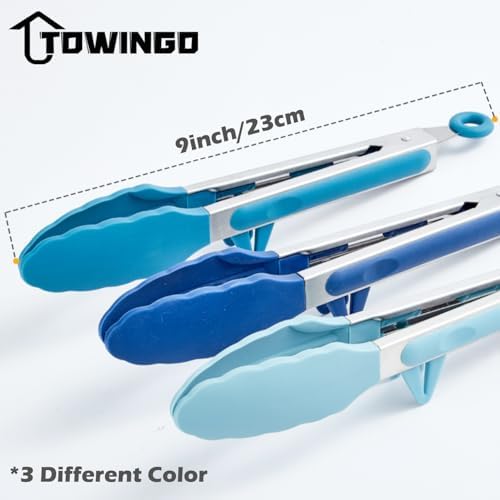 9" Kitchen Tongs for Cooking with Silicone Tips, Serving Tong for Salad BBQ