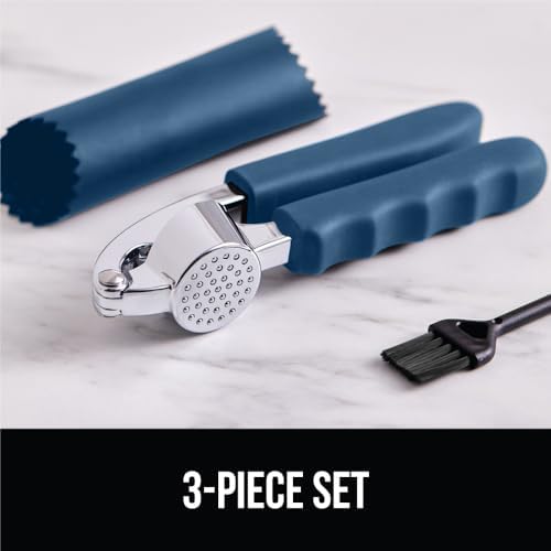 GORILLA GRIP Garlic Peeler and Press Set, Heavy Duty Mincer, Blue