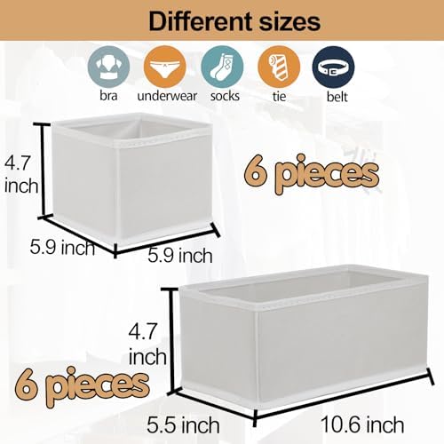 Fordonral Drawer Organizer Clothes, Foldable Fabric Dresser Organizer Closet Organizers and Storage Box for Underwear,Folded Clothes,Baby Clothing,Socks,Bra,Towels,Ties(6M+6S,White)