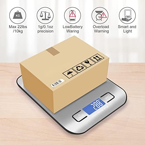 Digital Shipping Scale,Stainless Steel Panel, Accurate Portable Postal Scale for Packages, Small Business,Kitchen, Food, Handmade, Liquids, and Boutique (Silver Black Rechargeable(10kg/1g))