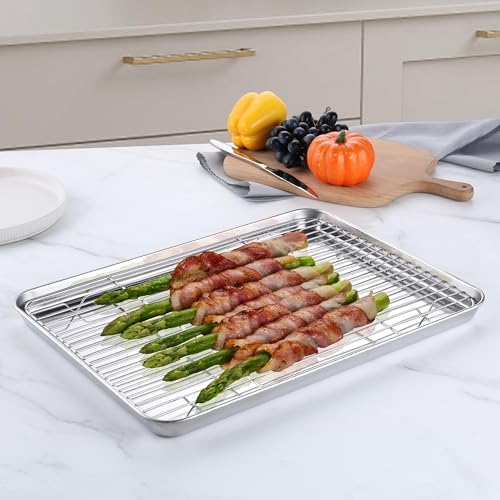 Homikit 16x12 Inches Stainless Steel Baking Sheet with Wire Cooling Rack