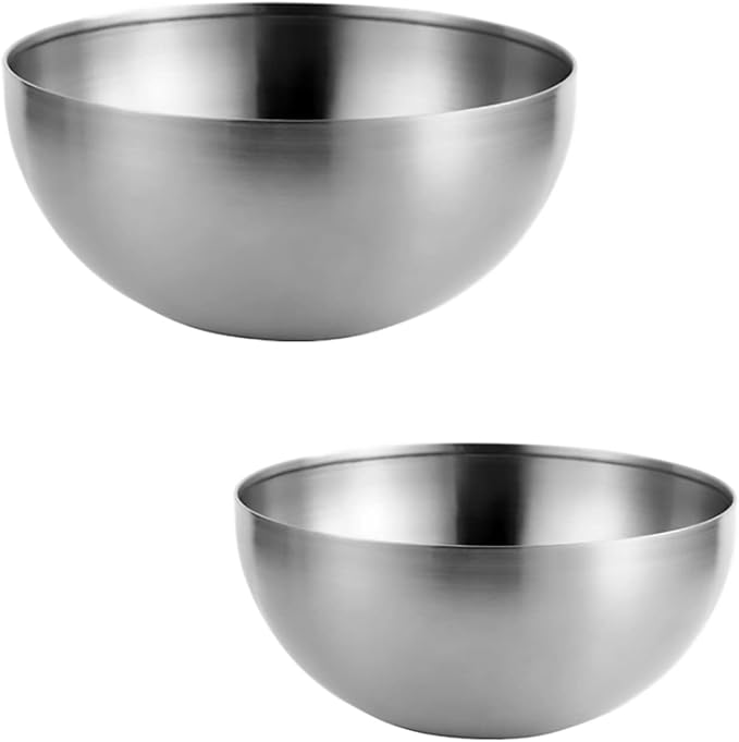 Stainless Steel Salad & Serving Bowls - Nesting Mixing Bowls for Cooking, Baking & Prepping - Set of 2, Small & Large - 5.9 & 7.9 Inch (Silver)