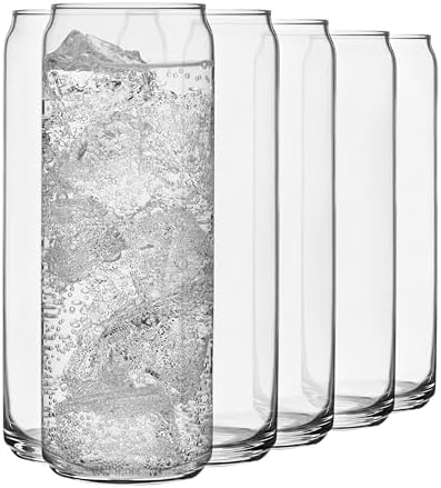 Libbey Classic Slim Beer Can Glasses, 12.5 oz Tall Drinking Glasses Set of 6, Space-Saving, and Versatile Thin Glassware for Cocktails, and Mocktails