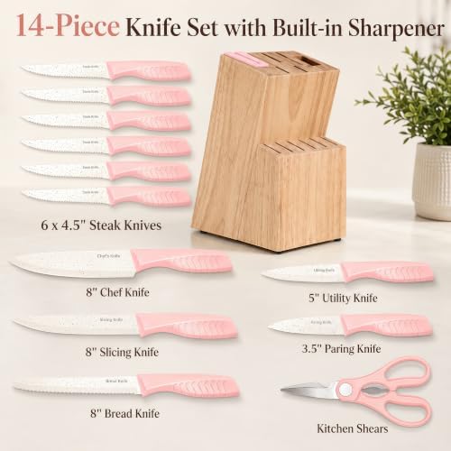 Knife Set with Built-in Sharpener Block, Dishwasher Safe