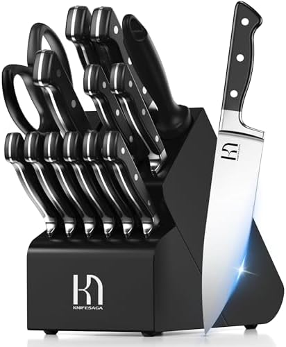 KnifeSaga Japanese Knife Set with Sharpener, Premuim, Razor Sharp, 15 Pcs