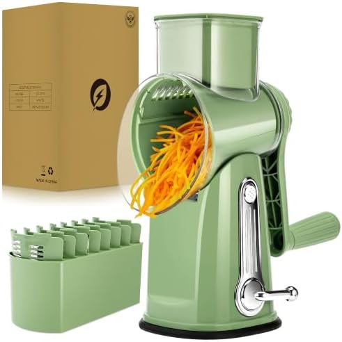 SUSTEAS Rotary Cheese Grater, Large Vegetable Food Shredder, 5 Blades
