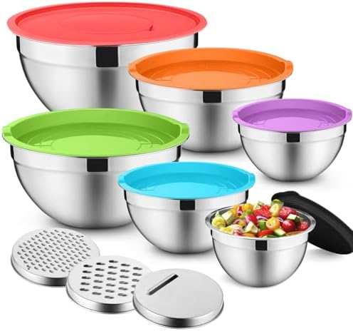 P&P CHEF Mixing Bowls with Lids Set of 6, Nesting Salad Bowl, Multicolor