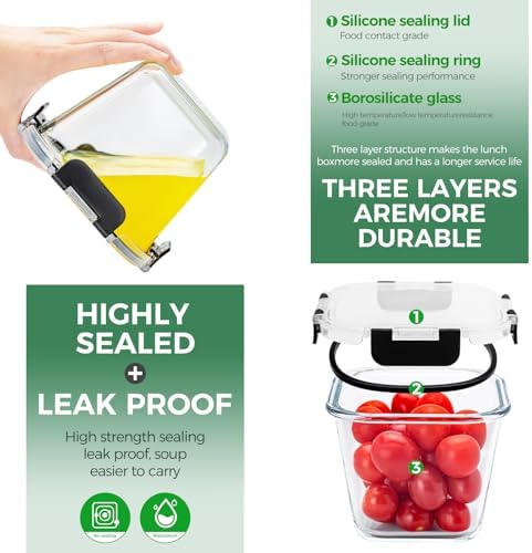 Glass Soup Containers with Lids, 32oz/4 Cup, 4Pack