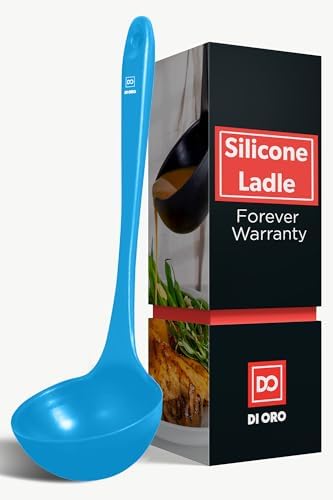 DI ORO Silicone Ladle - Soup & Serving, 600F Heat Resistant, Blue