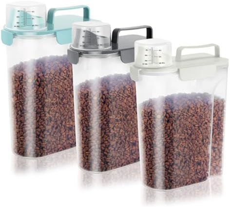 LEAWALK 5Lbs Airtight Cat Dog Food Storage Container with Upgraded Large Nozzle BPA-Free, Pet Food Storage Containers for Rice, Grain, Pet Food, Flour, Dog Treat Storage 3pack