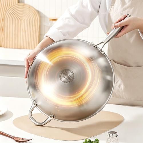 Stainless Steel 316 Wok with Glass Lid, Tri-Ply Stir Fry Pan with Handle, Induction Compatible (12.5 inch)
