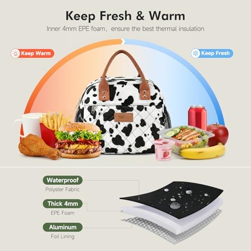 HOMESPON Insulated Lunch Bag for Women Men, Cooler Tote Box, Dairy Cow