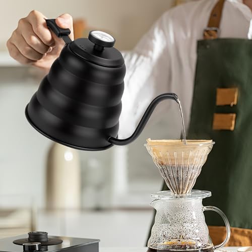 Tea Kettle For Stovetop,Gooseneck Pour Over Kettle,Thermometer,40oz,Black