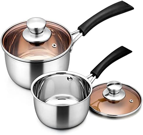 LIANYU Sauce pan Set with Lid, 1 Quart and 2 Quart Stainless Steel Saucepan