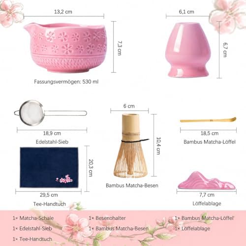 Buucup Matcha Whisk Set, Ceramic Matcha Kit with Bowl & Tools, Pink
