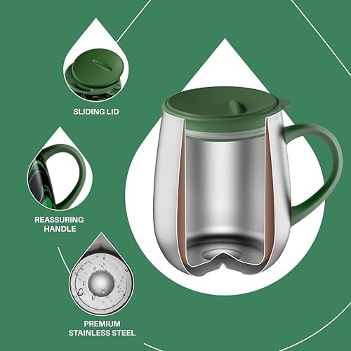 Ideus 16 oz Insulated Coffee Mug with Lid and Handle (Green Zebra)