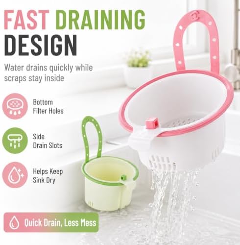 2 Pack Cactus Kitchen Sink Strainer Basket, Hanging Sink Drain Basket with Press Dump Button, Fast Draining Kitchen Sink Organizer for Food Waste, Tea Leaves, Vegetable Scraps