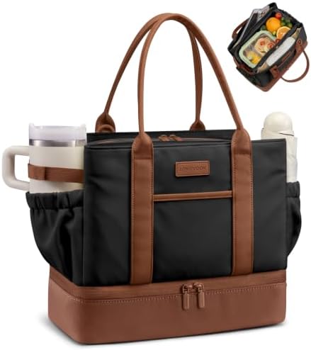 LOVEVOOK Insulated Lunch Bag Women with Triple Compartments & Bottle Holder