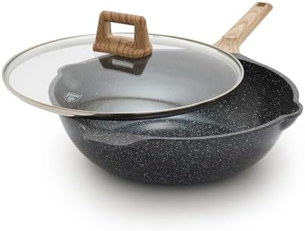 GreenLife Nonstick 12” (5QT) All in One Deep Skillet Wok with Lid, PFAS-Free Non-Toxic Ceramic Multi-Purpose Pan, Induction, All Stovetop, Egg, Stir Fry, Saute, Stay Cool Handle, Granite Black