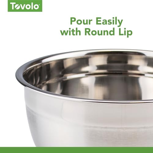 Tovolo XL Mixing Bowl Stainless Steel 7 Quart Extra Large Metal Mixing Bowls, Dishwasher Safe Big Deep Metal Bowl for Baking and Cooking Prep with Easy Pour Lip, Bowl for Salad Mixing Bread Kneading