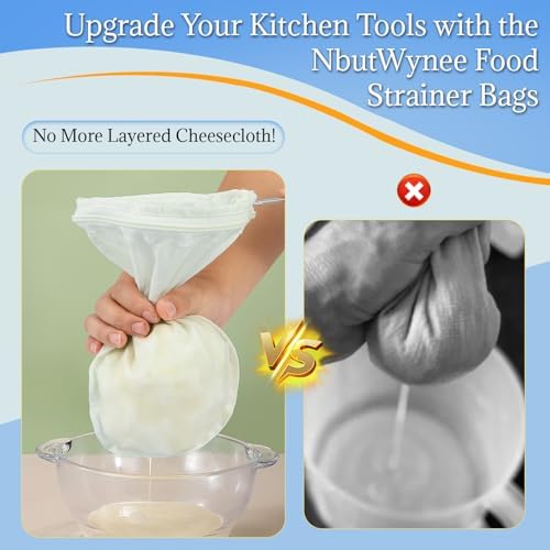 Fine Mesh Strainer, 6Pcs Cloth Strainer Bags with Steel Handle
