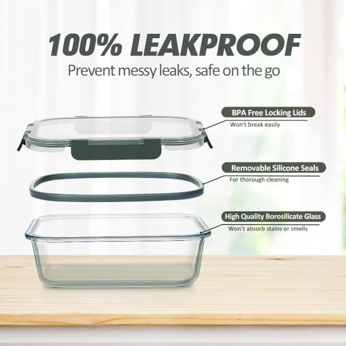 VERONES 12 Packs Glass Food Storage Containers Set with Lids, Grey