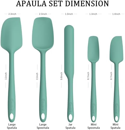 Coukre Silicone Spatula Set of 5,High Temperature Resistant, Food Grade Silicone, Dishwasher Safe, for Baking, Cooking (Pure Aqua Green)