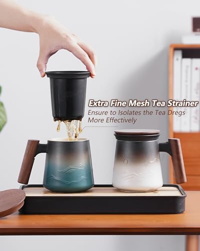 ZENS Tea Mug with Infuser and Lid for Loose Tea Steeper, 14.5oz Blue