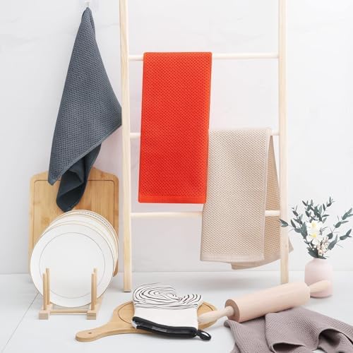 Homaxy 100% Cotton Waffle Weave Kitchen Dish Towels 18-Pack, Beige