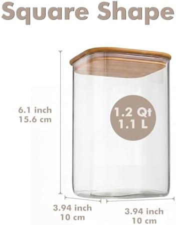 6-Pack 1.2Qt Square Glass Storage Jars with Bamboo Lids