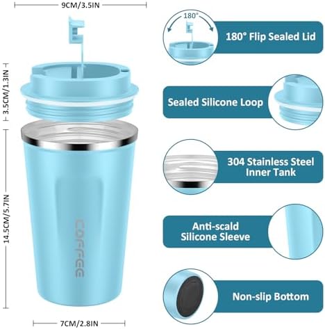 CS COSDDI 12 oz Coffee mug - Stainless Steel Coffee Cup with Leakproof Lid