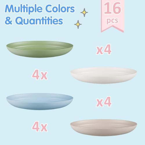 Quatish 16 PCS Unbreakable Reusable Plastic Plates,8 inch Dishwasher & Microwave Safe Dinner Plate, Easy-to-Clean Lightweight,Portable for Kitchen & Picnics Wheat Straw Plates （Mint Green）