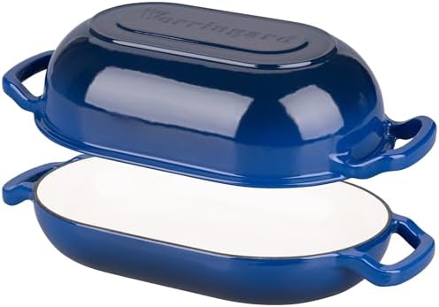 VORRINGARD Enameled Cast Iron Sourdough Bread Oven, Dutch Oven, Loaf Cast Iron Bread Pan for Homemade Bread Baking, Meatloaf Pan with Lid, 5QT, Blue