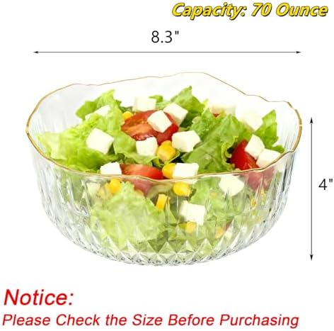 Frcctre 4 Pack 70 Ounce Small Clear Plastic Serving Bowls, 8 Inch Round Plastic Salad Mixing Bowl Reusable and Disposable Catering Bowls for Party, Salad, Fruit, Snack, Chip, Popcorn
