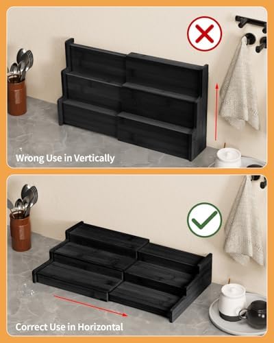 Spice Rack 3-Tier Natural Bamboo, Adjustable Cabinet Organizer Shelf