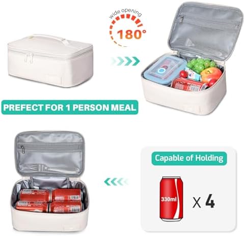 NOL Insulated Lunch Bag for Adults – Compact Cooler Lunch Box with Food-Grade Lining, Waterproof Lunch Bag for Work, Travel | Portable Thermal Meal Tote with Handle, Cream