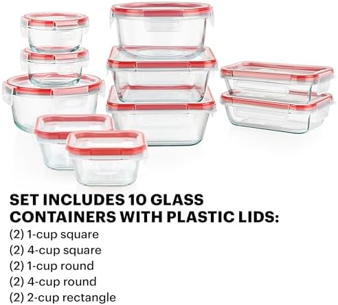Pyrex Freshlock (10-Pack) Mixed Sizes Airtight Glass Food Storage Set
