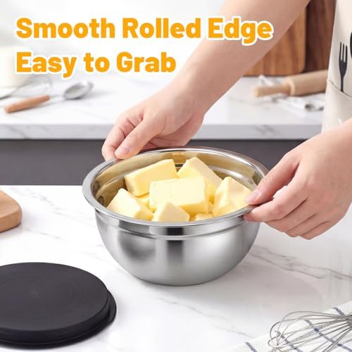 Beasea Mixing Bowls with Lids, 2 Pack 1.5 QT Small Stainless Steel Mixing Bowls with Lids, Nesting Metal Bowl Set for Kitchen, Baking, Prepping, Serving, Cooking