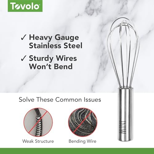 Tovolo Mini Whisk Stainless Steel 6 Inch Tiny Whipper for for Cooking Blending Mixing Stirring Whisking Egg Beating, Easy to Clean Dishwasher Safe Small Kitchen Mini Metal Whisk
