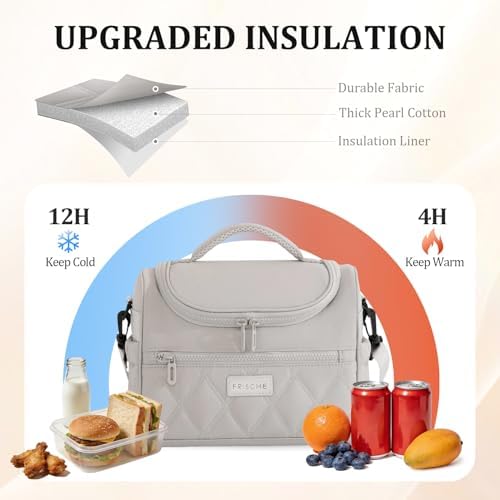 Insulated Lunch Bag Women Men Leakproof With Cup Holder, Grey